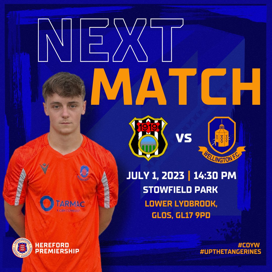 Lydbrook Athletic VS Wellington FC 🍊

For our first game of the preseason, the boys will be travelling to Stowfield Park to take on <a href="/LydbrookAth/">Lydbrook Athletic AFC</a>.

A big thanks to Lydbrook Athletic, who have offered to host the game due to updates to our facilities.

#COYW #UpTheTangerines