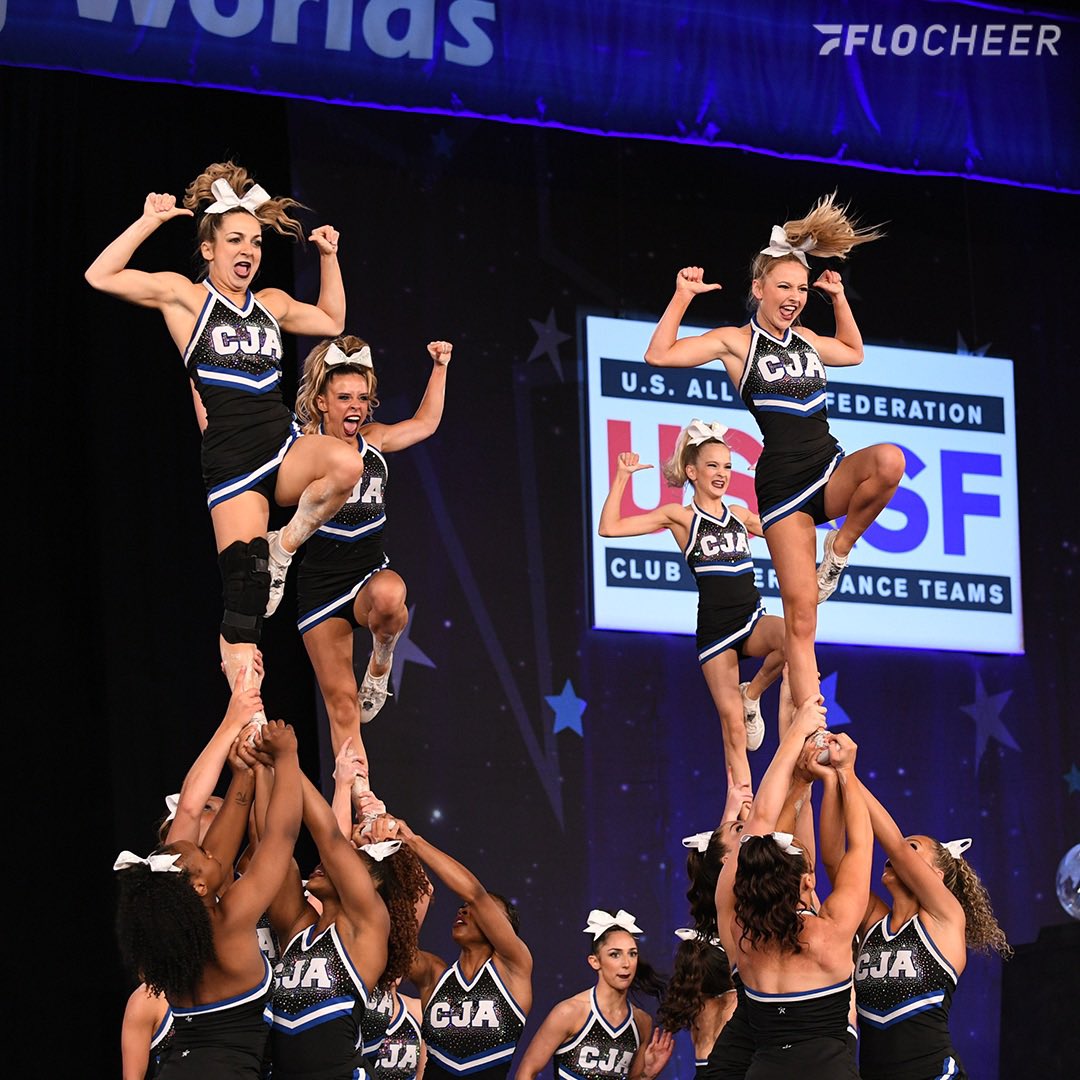 FloCheer's tweet photo. 𝙒𝙤𝙧𝙡𝙙 𝘾𝙝𝙖𝙢𝙥 𝙒𝙚𝙙𝙣𝙚𝙨𝙙𝙖𝙮 featuring your L6 International Global World Champs: @CJA_Bombshells 💙💣🥇 https://t.co/iQ7W3Fg8O2