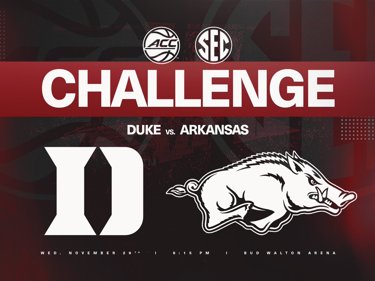 EricPMusselman's tweet photo. See you in Bud Walton Arena on November 29th, as @RazorbackMBB hosts @DukeMBB! https://t.co/MOZC3VWTSO