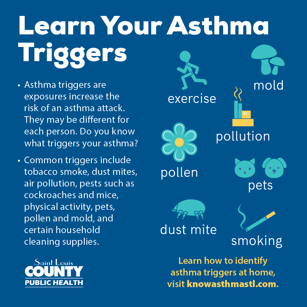 StLCountyDOH's tweet photo. Today is an #AirQuality Alert Day. Pollutants are expected to be in the unhealthy for sensitive groups range. People with asthma should limit outdoor activities. Learning your asthma triggers is an important part of asthma management. Visit: https://t.co/7e5nCp1dXD #AsthmaAware https://t.co/jMTt4MjK4B