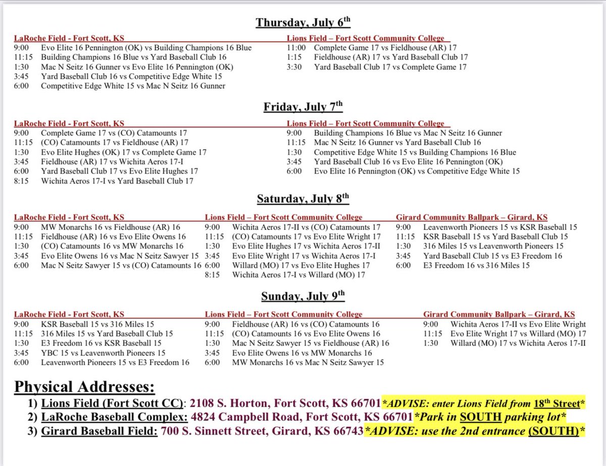 JHillBaseball's tweet photo. Our July 6-9 Schedule 👀👇 https://t.co/7N8kg9aOwE