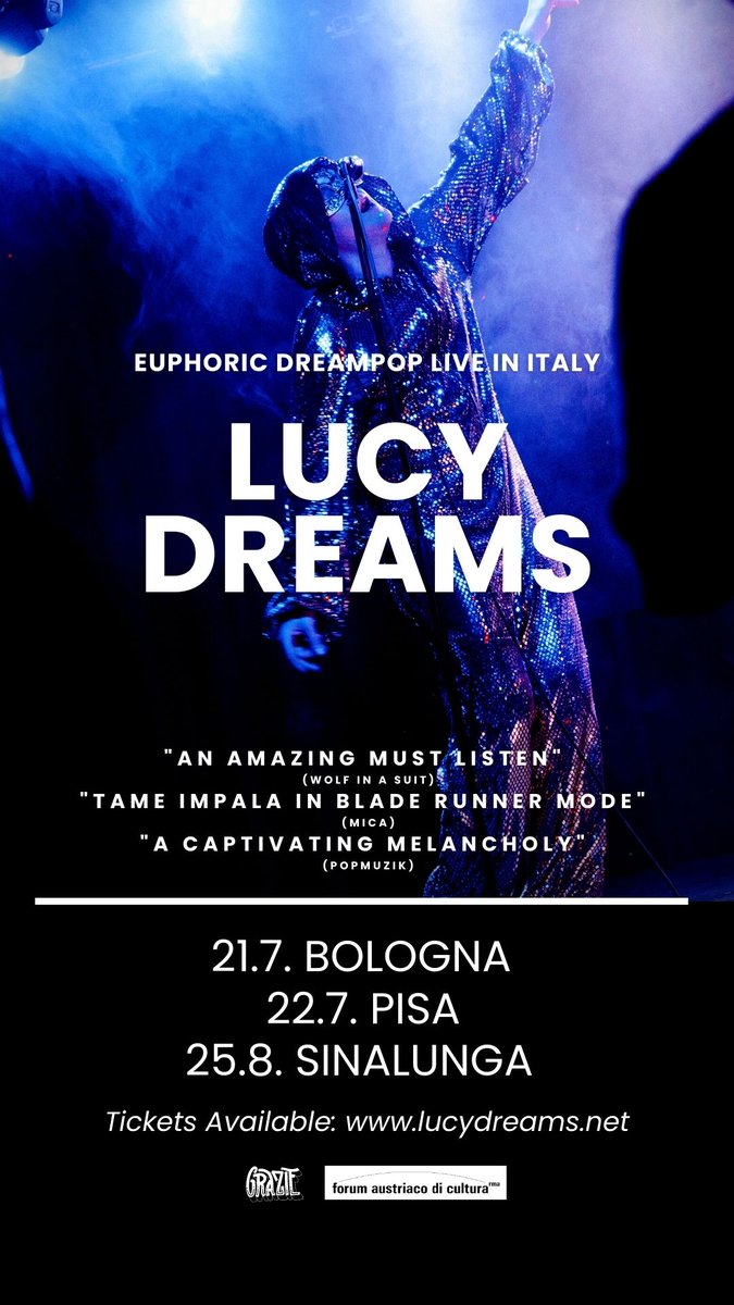 DREAMLAND LIVE IN ITALY THIS SUMMER 21/7 TSH (Bologna) 22/7 Pisa Jazz (Pisa) 25/8 Birranthology Extravaganza (Sinalunga) 🧭 TICKETS: lucydreams.net 🧭 #lucydreams #dreamland #onstage #gigsandtours
