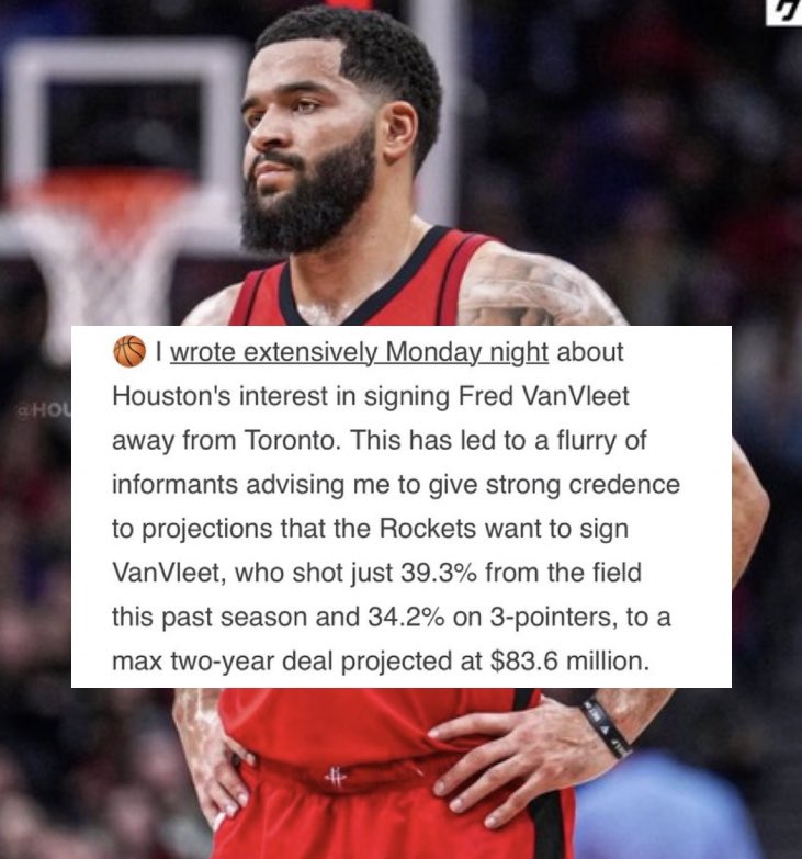 🚨 The #Rockets are projected to offer Fred VanVleet a 2 year 83.6M contract at the start of free agency, according to @TheSteinLine.