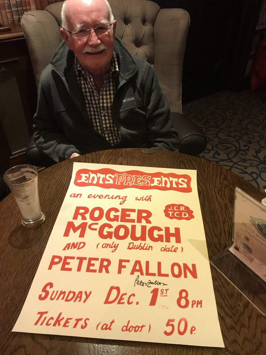 Old friends catching up in Kells before Roger McGough's triumphant appearance that earned a standing ovation at Hinterland Festival Kells on Saturday (and a poster from 1974). @HinterlandKells