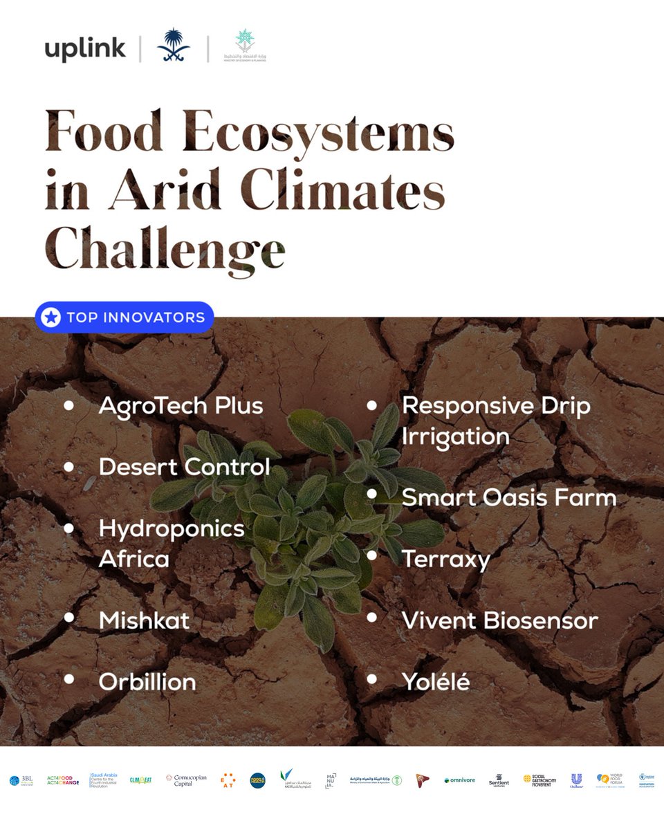 WEFUpLink's tweet photo. 🎉  Congratulations to the winners of the UpLink Food Ecosystems in Arid Climates Challenge!

Each of these innovators is generating innovative solutions to achieve food security amidst intensified droughts and desertification.

🎯  Learn more on UpLink: https://t.co/uEvCN3wTJ2 https://t.co/NAsKqT7Eyk