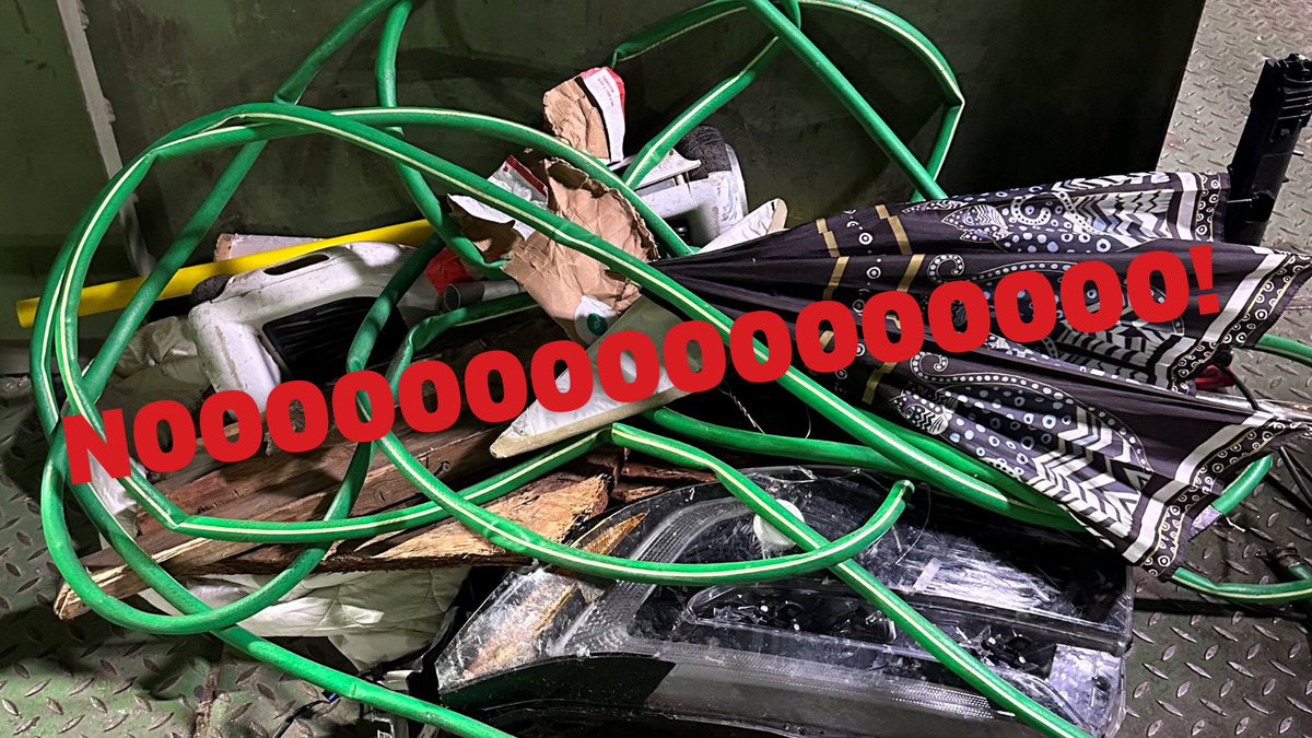 Just a friendly *ahem* reminder to you and you and YOU: Items like garden hoses, umbrellas, car parts and ropes, cords, cooking grates and clothes are NOT accepted in our recycling program. Please toss them in your Big Blue trash cart, instead. M'kayy? okc.gov/recycle.