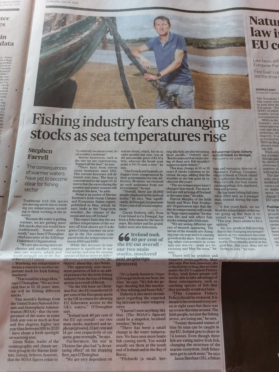 MarineInst's tweet photo. 📰Great piece in @IrishTimes today in relation to the rise in sea surface temperature of the Irish shores by our colleague Glenn Nolan.
You can read the article ⬇️ and also read more on the climate of the oceans at https://t.co/n9O9foeDFA #ClimateReportIE https://t.co/ZpGi62B1Ls
