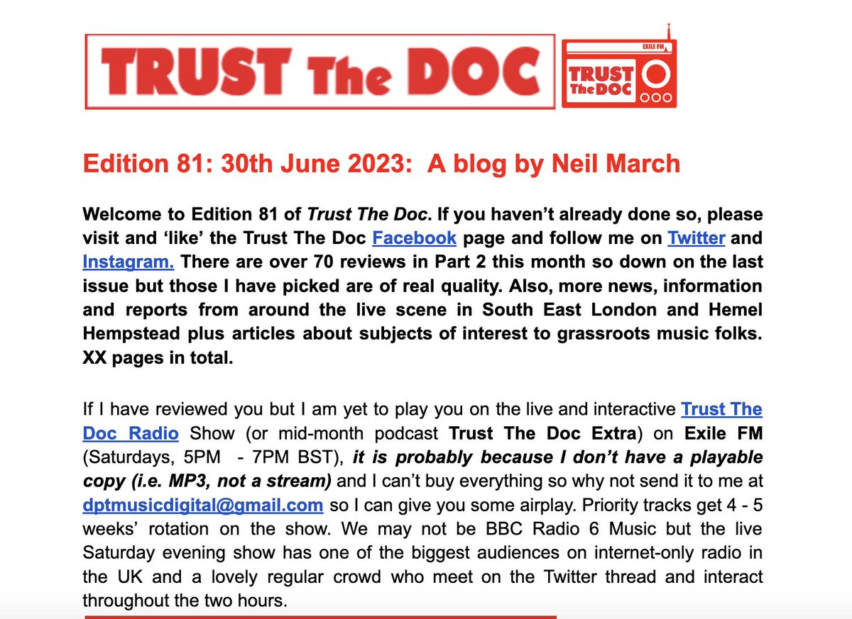 TrustTheDocUK's tweet image. ... + Ed 81 #TrustTheDoc published today ft news, info, articles &amp;amp; over 70 reviews incl:
@AkimboHeyday #SingleFin #VelvetSunset #Monad @KellyAndAGuitar x @dancrossmusic #Chimer @longislanduk @_TinnedPeaches @indigodaydream_ #Zennor @freyabeer + lots more..
demerararecords.com/trust-the-doc