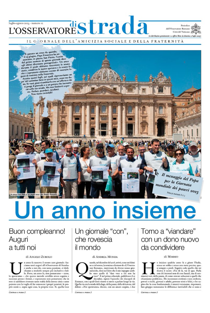 Il giornale ha in #PapaFrancesco una continua fonte di ispirazione, si potrebbe dire “prima, durante e dopo”.  In un anno abbiamo raccontato le nostre storie, condiviso speranze, le nostre ferite e soprattutto abbiamo cercato di costruire legami di amicizia nella fraternità.
