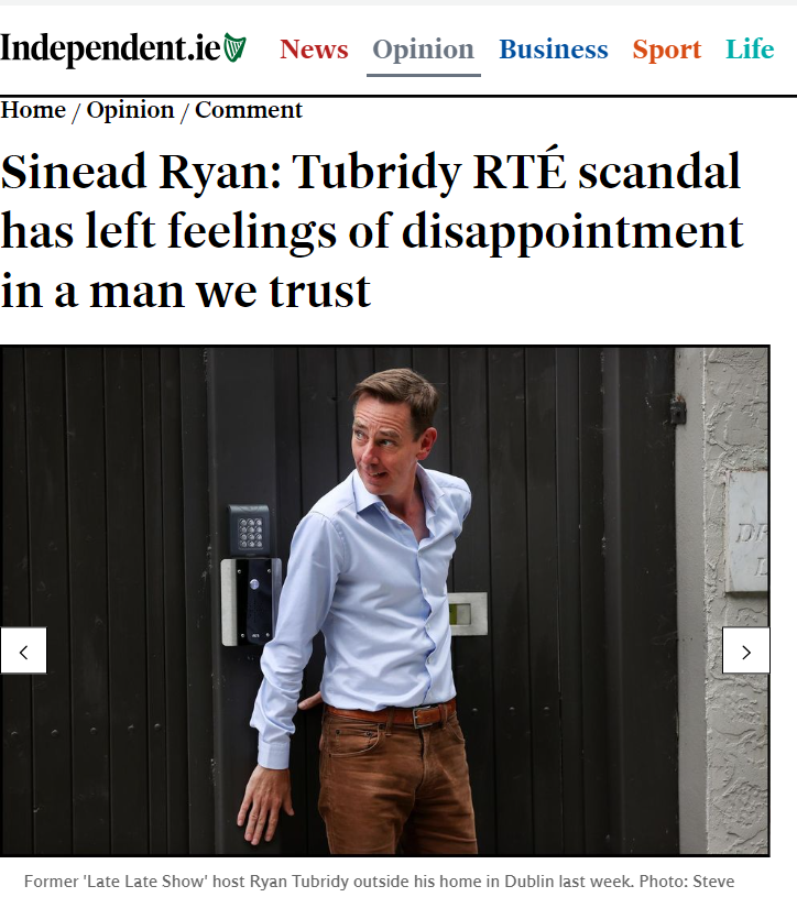 BigPaulieDoyle's tweet photo. Why do papers keeping talking about a disappointing betrayal of trust by Ryan Tubridy as if he was the Pope or something, he's a radio presenter made out of wood https://t.co/Zcx6LB7r3P