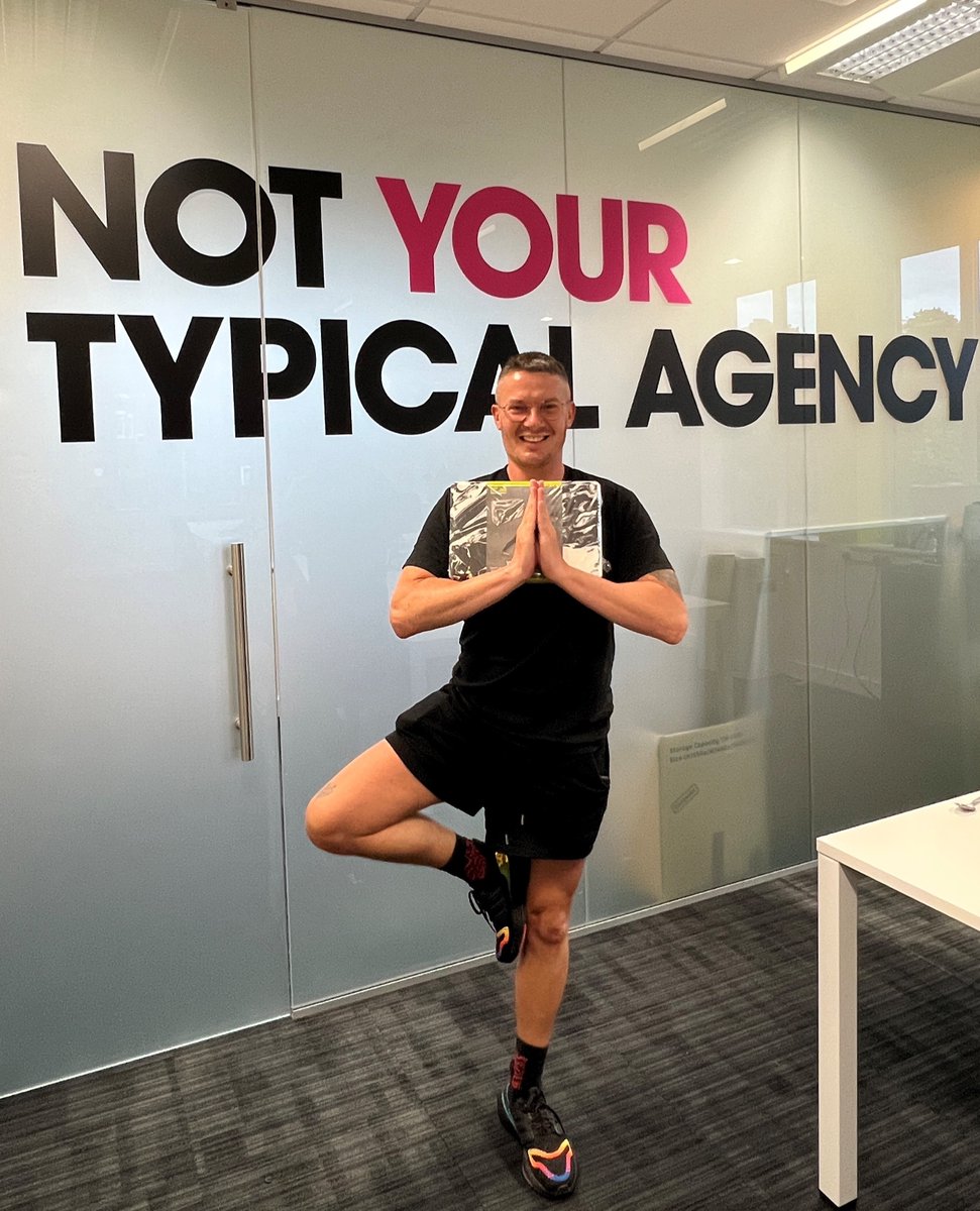 ThisIsRMS's tweet photo. It's #WorldWellbeingWeek and we hosted a super competitive RMS yoga quiz followed by a yoga class to celebrate it🧘

Our talented graphic designer Rob won against some tough competition after two rounds of testing his yoga knowledge 

Congrats Rob👏We're glad you like your prize https://t.co/QkCx9FzKXK