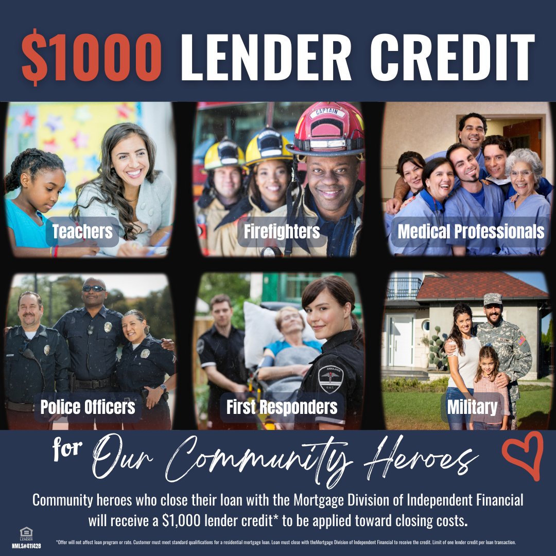 TxREguy's tweet image. 📣 $1000 Lender Credit available for
👩‍🏫 Teachers
🧑‍🚒 Firefighters
🧑‍⚕️ Medical Professionals
👮‍♀️ Police Officers
🚨 First Responders
🪖 Military

Ask me for more info!
512.910.5930