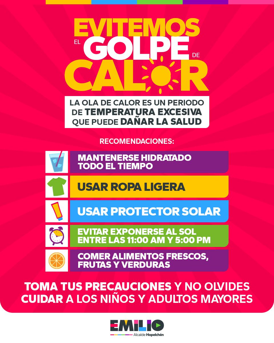 Ante las altas temperaturas que se registran en nuestro estado, es importante cuidarnos para evitar un golpe de calor, por eso les comparto algunas recomendaciones para prevenirnos todos. 😎🧴