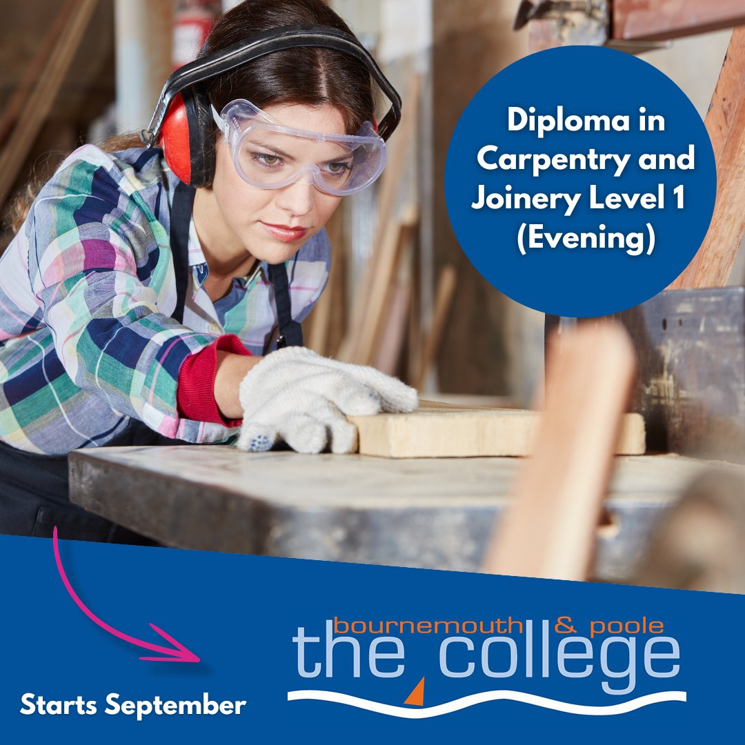 Unleash your potential and master the art of carpentry with Bournemouth & Poole College 🪚⚒️ Our Diploma in Carpentry and Joinery Level 1 Part Time (Evening) course is designed for adults seeking to learn carpentry skills Find out more: thecollege.co.uk/carpentry-dipl…