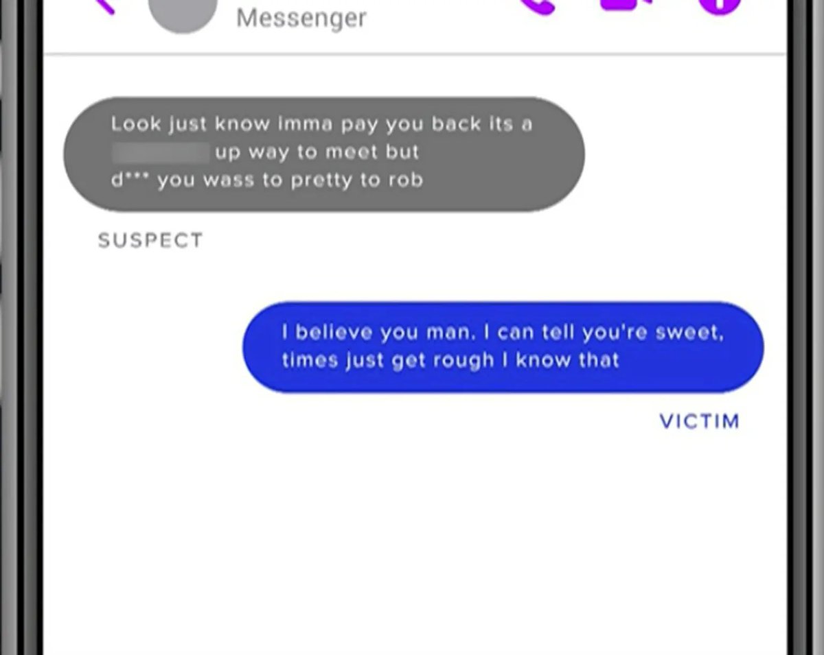 An Indiana man robbed a woman, and while pointing the gun at her, asked if she could add him as a friend on Facebook 

He went home, accepted her friend request, and DM'd her. “imma pay you back.. ik it’s a f’d up way to meet but damn you was too pretty to rob,” he wrote