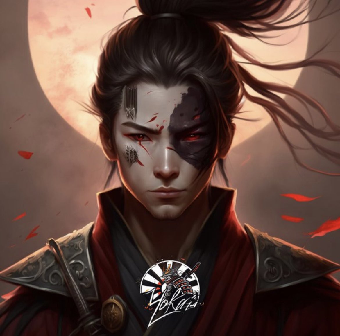 Red eyes shining bright,
Moon behind, a guiding light.
He's prepared, ready to ignite,
For the battle, he takes flight. ⚔️
Welcome to the #YokaiAvengers world♥️