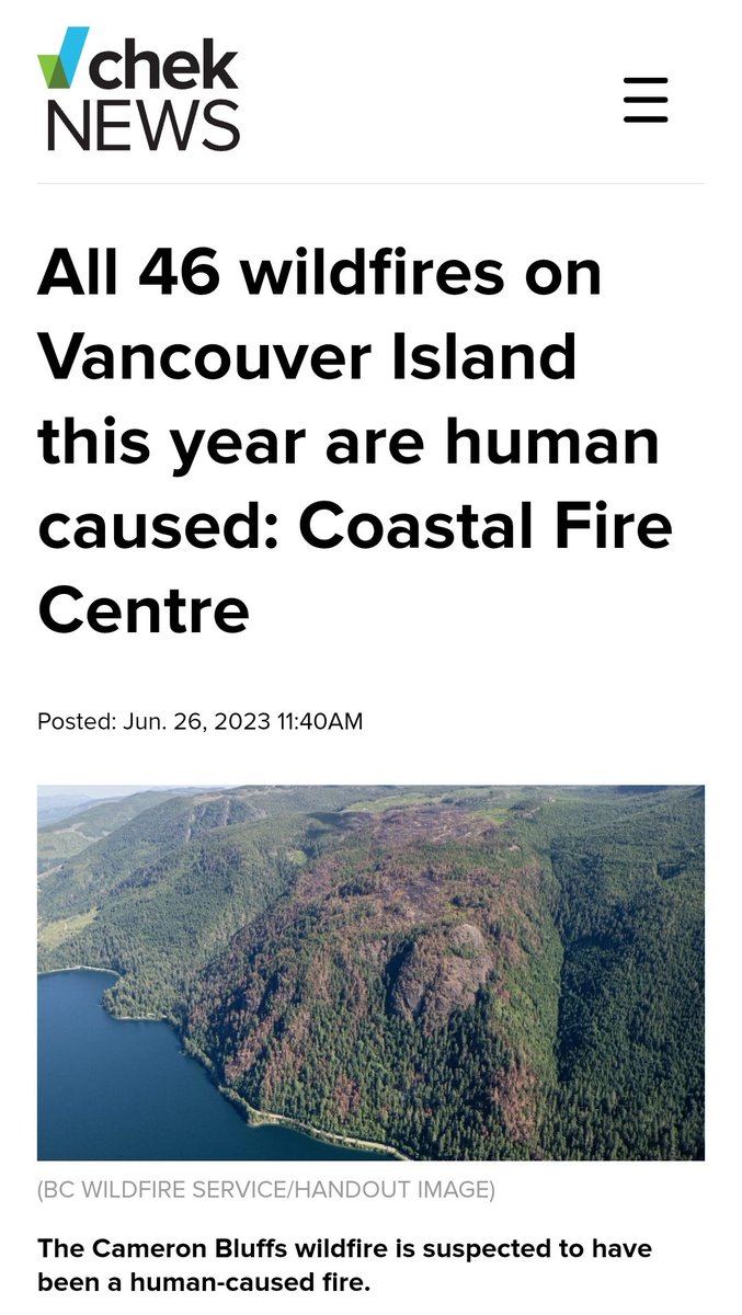 Modern Climate Science™

2023: 💯% of wildfires on Vancouver Island were caused by humans

0% caused by Climate Change 

0% caused by Global Warming 

h/t @grampapaishere 

cc: @GeraldKutney 🙈🙉🙊