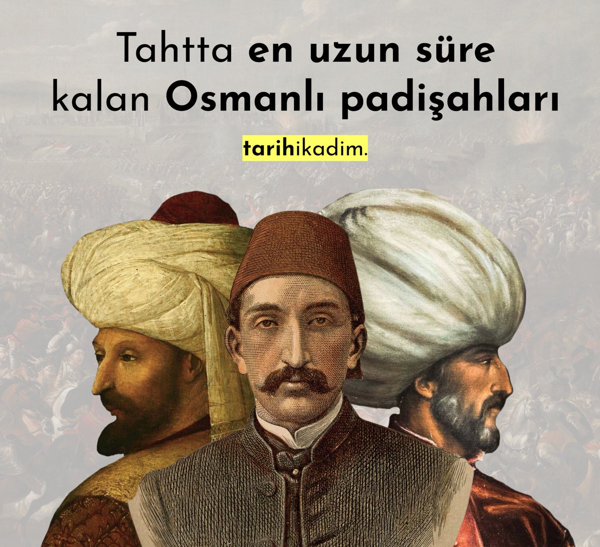 30 yıldan uzun süre tahtta kalan Osmanlı padişahları.

1 - Kanuni Sultan Süleyman (46 yıl)
2 - IV. Mehmed (39 yıl)
3 - Orhan Gazi (36 yıl)
4 - II. Abdülhamid (33 yıl)
5 - II. Bayezid (31 yıl)
6 - II. Mahmud (31 yıl)
7 - Fatih Sultan Mehmed (30 yıl)