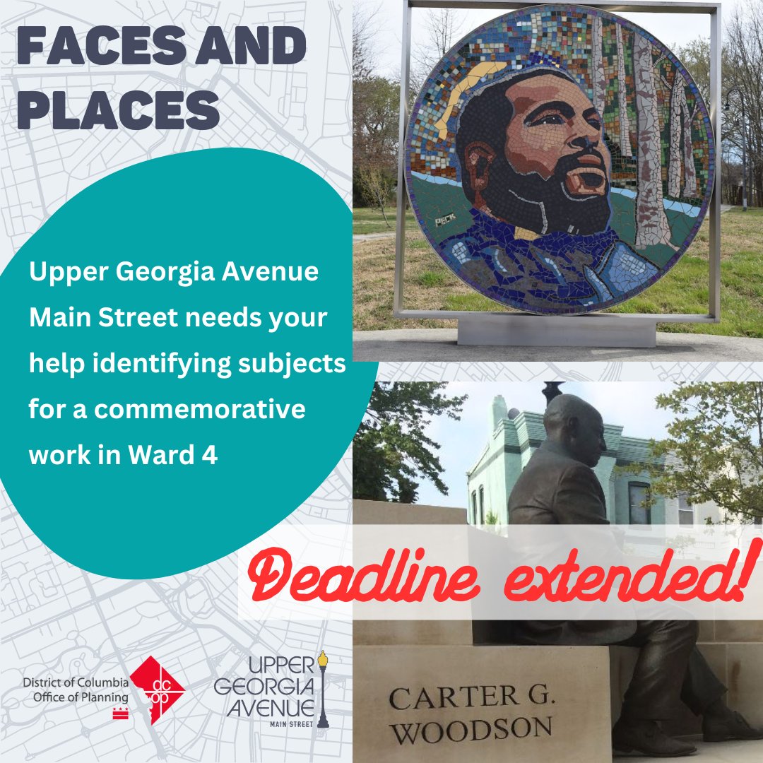 ATTENTION #WARD4!! The deadline to submit a nomination for a subject for a commemorative work to @OPinDC has been EXTENDED to July 7!

Nominate a person, group, or event with historical significance to the Ward TODAY. publicinput.com/cwtap#4

#commemorationDC #DCHistory