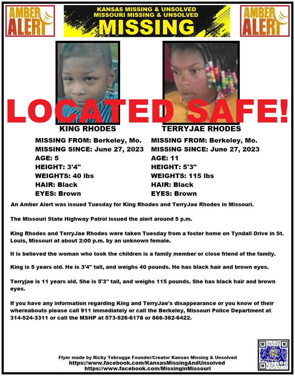 KING AND TERRYJAE HAVE BEEN #LOCATED SAFE!!! THANK YOU TO AL WHO RETWEETED THEIR FLYER!!! #MISSINGPERSONS #MISSINGPERSON #MISSING @AnnetteLawless #KansasMissing #MissingInKS