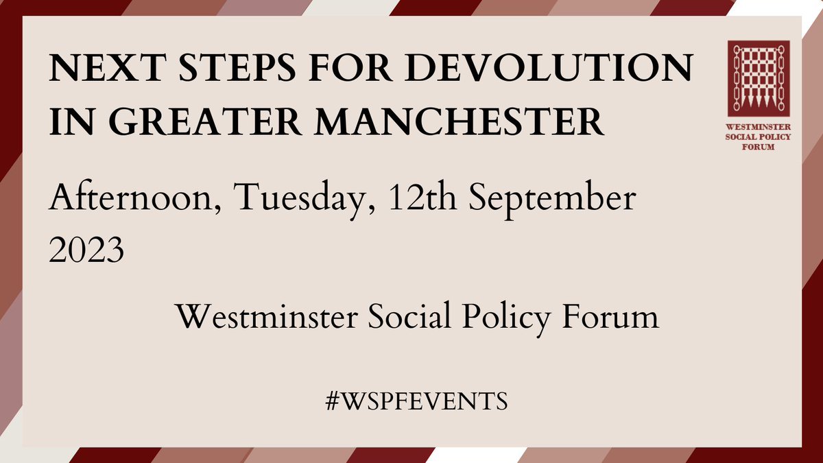 Discover the Next steps for devolution in Greater Manchester with <a href="/WSPFEvents/">WSPF Events</a> on the 12th September! 

Speakers include <a href="/greatermcr/">Greater Manchester Combined Authority</a> <a href="/markhughes_mbe/">Mark Hughes MBE</a>, and more! 

Learn more &amp; register here: westminsterforumprojects.co.uk/conference/Man…
