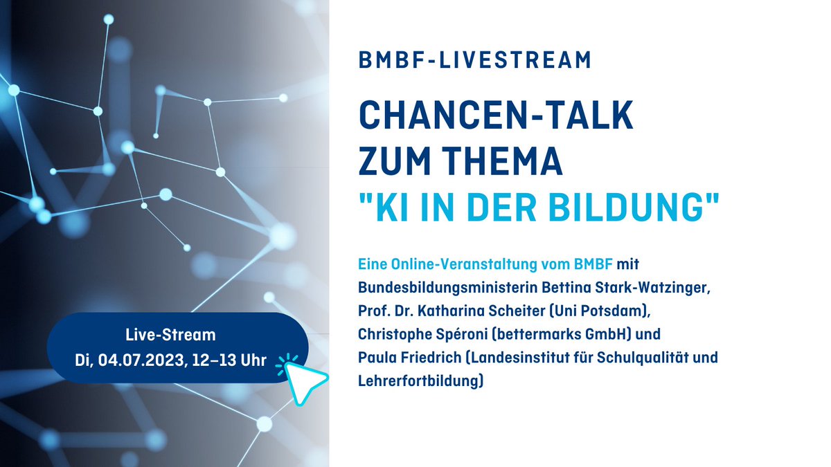 KI verändert nicht nur unseren Alltag, sondern auch die Vermittlung von Wissen. Welche Chancen bietet KI dem Bildungssystem? Darüber wird am 4. Juli im Chancen-Talk zum Thema "KI in der Bildung" vom @BMBF_Bund diskutiert.

#DigitalTurn

Mehr Infos: hochschulforumdigitalisierung.de/de/termine/BMB…