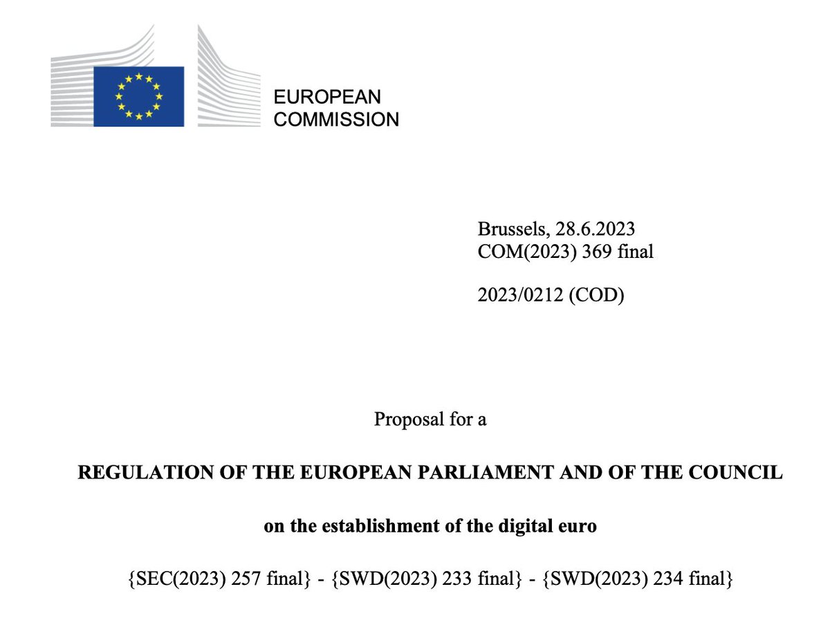 IOV_OWL's tweet photo. June 28th, 2023

⚡A Retail Digital Euro appears to officially be Inbound.

⚡Interoperable with the European Digital Identity Wallet

⚡Regulated Crypto Asset Services Providers should be allowed to distribute. 

Lots of information in here

https://t.co/O51kcj2Dct https://t.co/XOyLhKcTfe