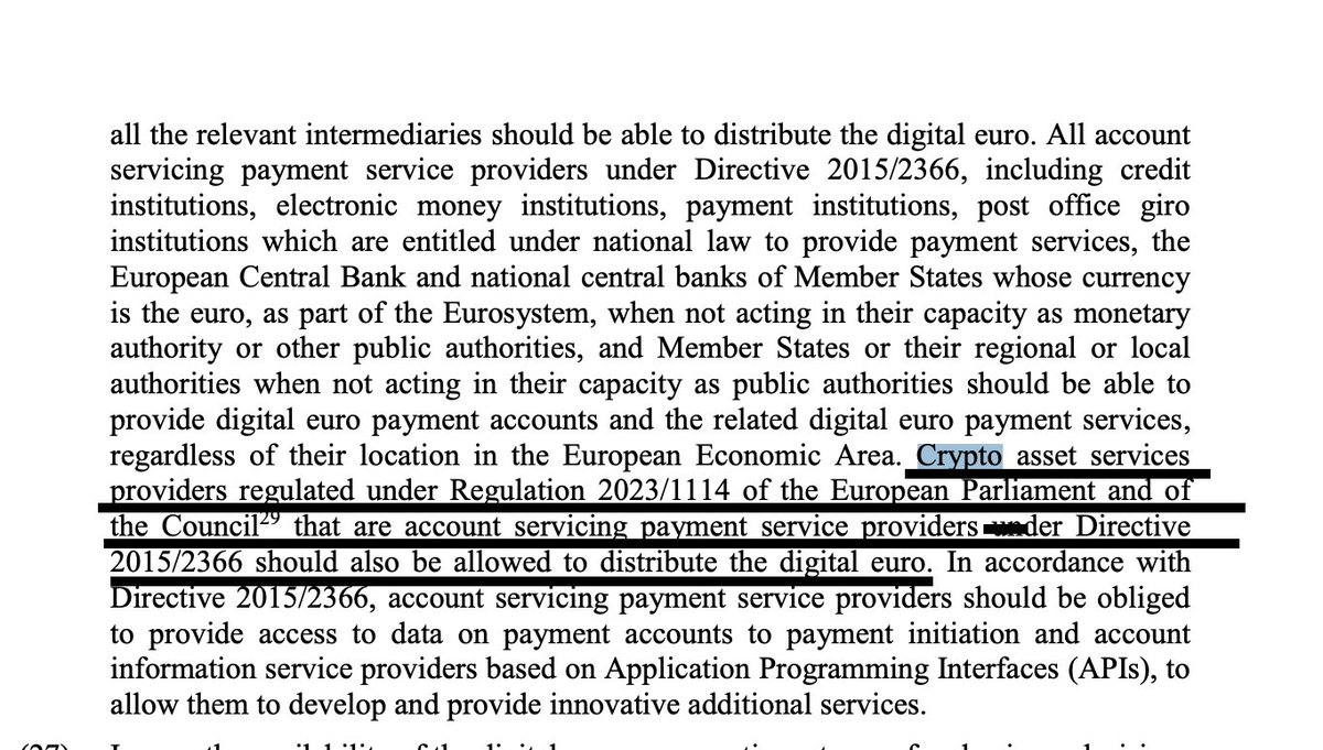 IOV_OWL's tweet photo. June 28th, 2023

⚡A Retail Digital Euro appears to officially be Inbound.

⚡Interoperable with the European Digital Identity Wallet

⚡Regulated Crypto Asset Services Providers should be allowed to distribute. 

Lots of information in here

https://t.co/O51kcj2Dct https://t.co/XOyLhKcTfe