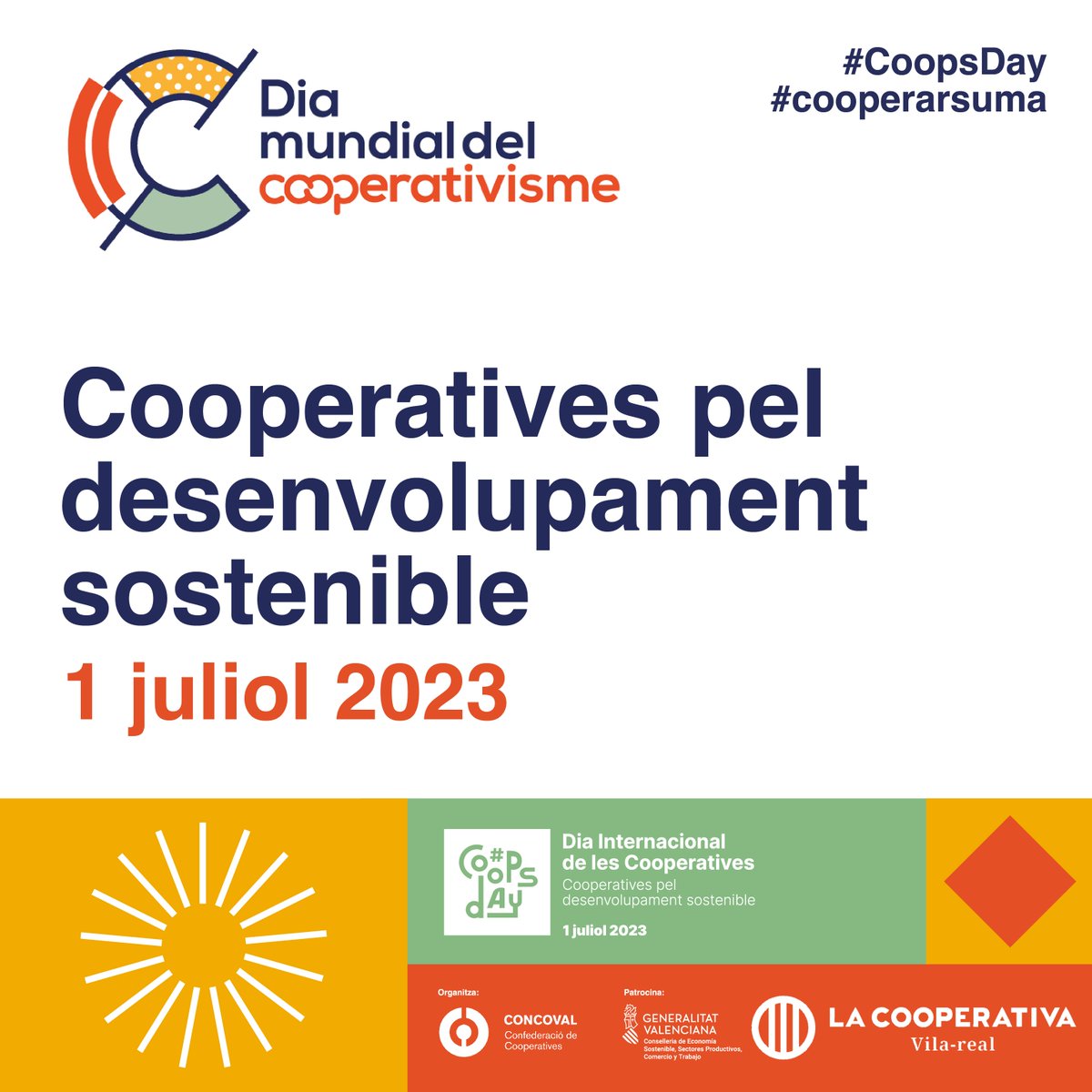 📢 Dissabte 1 de Juliol: Dia Mundial del Cooperativisme 🌱🌍 Enguany posem en valor el treball de les cooperatives compromeses amb el desenvolupament sostenible 
#CoopsDay #cooperarsuma #diamundialcooperativisme <a href="/concoval/">Concoval</a> <a href="/CoopsAgroCV/">Cooperatives Agro-alimentàries CV</a>