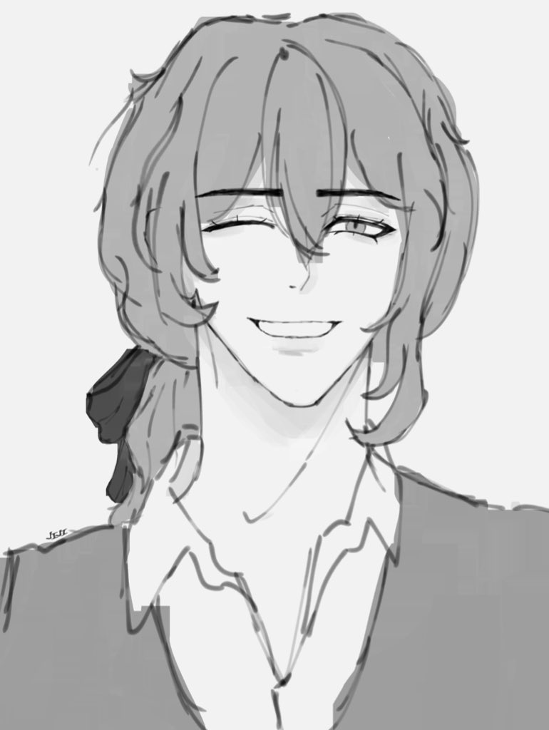 smiley KOF diluc doodle (whose hair bow is he wearing? 👀)