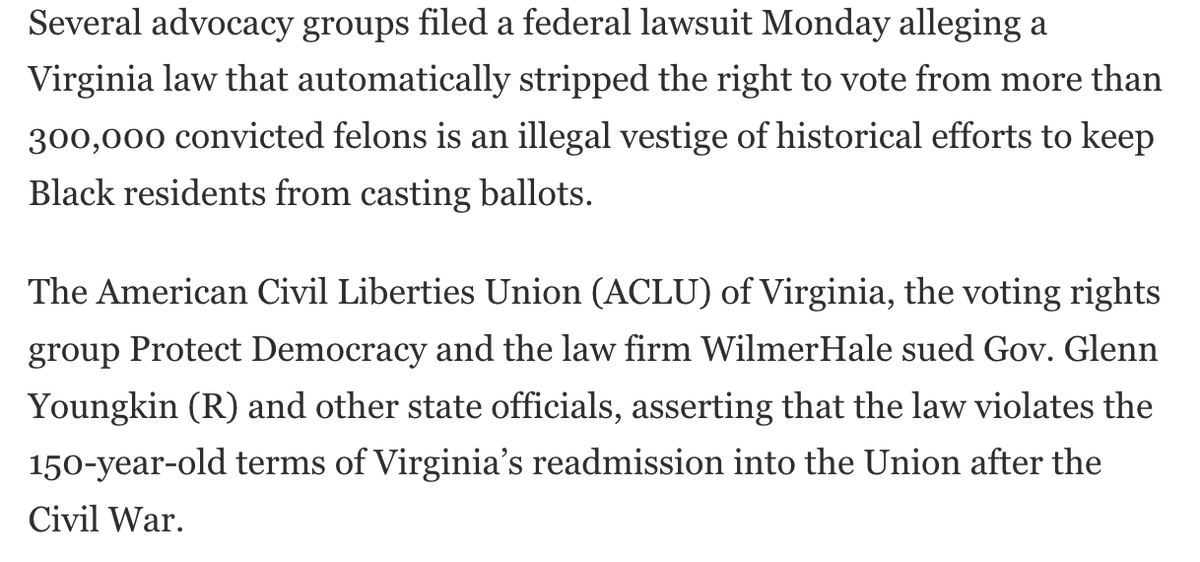 SenLouiseLucas's tweet photo. Glenn Youngkin is now being sued for violating Virginia's readmission to the Union after the Civil War. https://t.co/5KoW5SPhdt