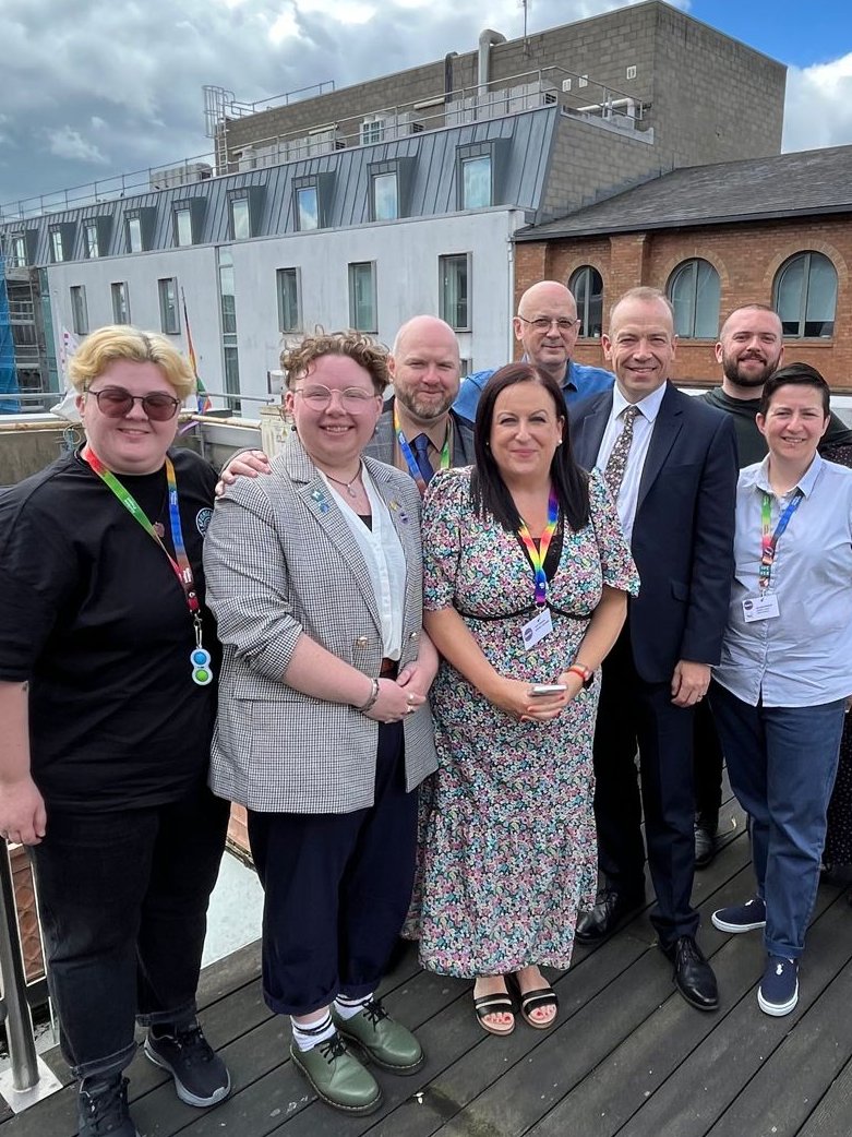TRPNI's tweet photo. Thank you to Secretary of State for NI @chhcalling
for dropping into #LGBTQIA Belfast Ctr to meet with @CaraFriendNI @Here_NI & @TRPNI on key issues such as Budget cuts, mental health, RSE and ban on conversion practices.
#SnazzySocks were essential! https://t.co/0EOa1vbpvN
