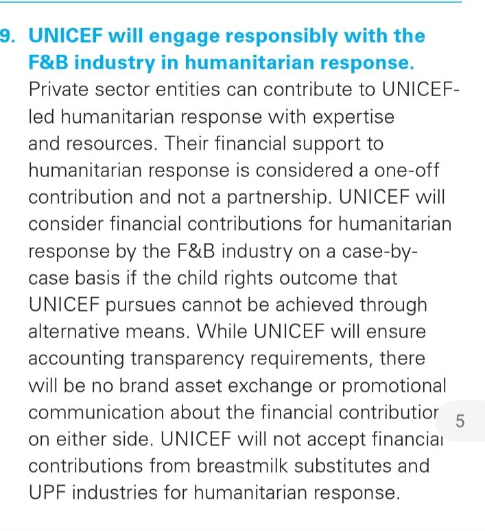 This new no nonsense guide by <a href="/UNICEF/">UNICEF</a> about engagement with food + beverage industy is 👌

No engagement with:
🚩Code Violators
🚩UPF manufacturers
🚩F&amp;B industry in public policy making
🚩BMS or UPF industries in humanitarian responses

unicef.org/documents/nutr….