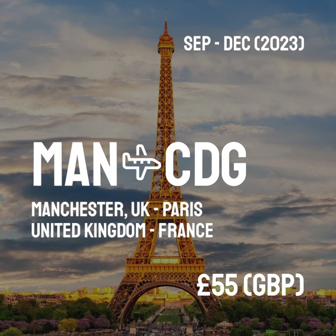 ✈️ Manchester, UK (MAN) to Paris (CDG) for only £55 (GBP) roundtrip 💸
81 live dates on Adventure Machine. - get the app on iOS or Android #manchester #manchesterunited #manchester_united #manchesternails #manchestermakeupartist