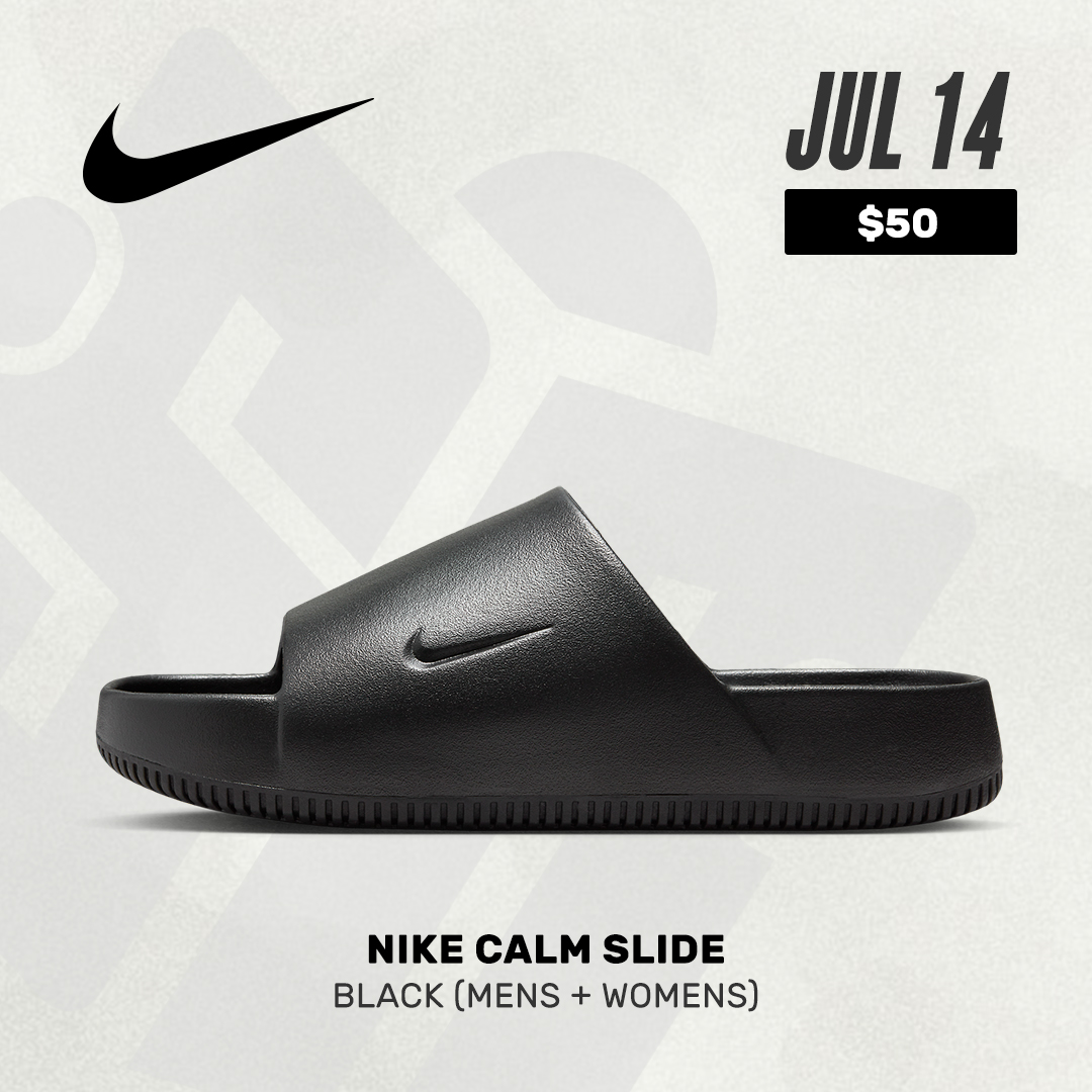 SneakerNews's tweet photo. Update: Nike Calm Slide "Black" 🥷 
Release Date: July 14th, 2023 ($50)
Mens + Womens https://t.co/iIljzdzrQ5