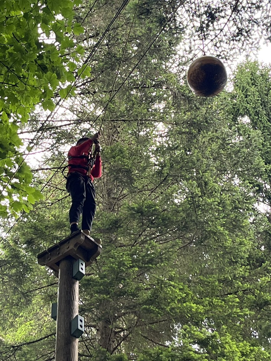 Group 2 are now at theTrapeze. #overcomingourfears #wobbly #superhigh #P7 P7schooltrip #30ft