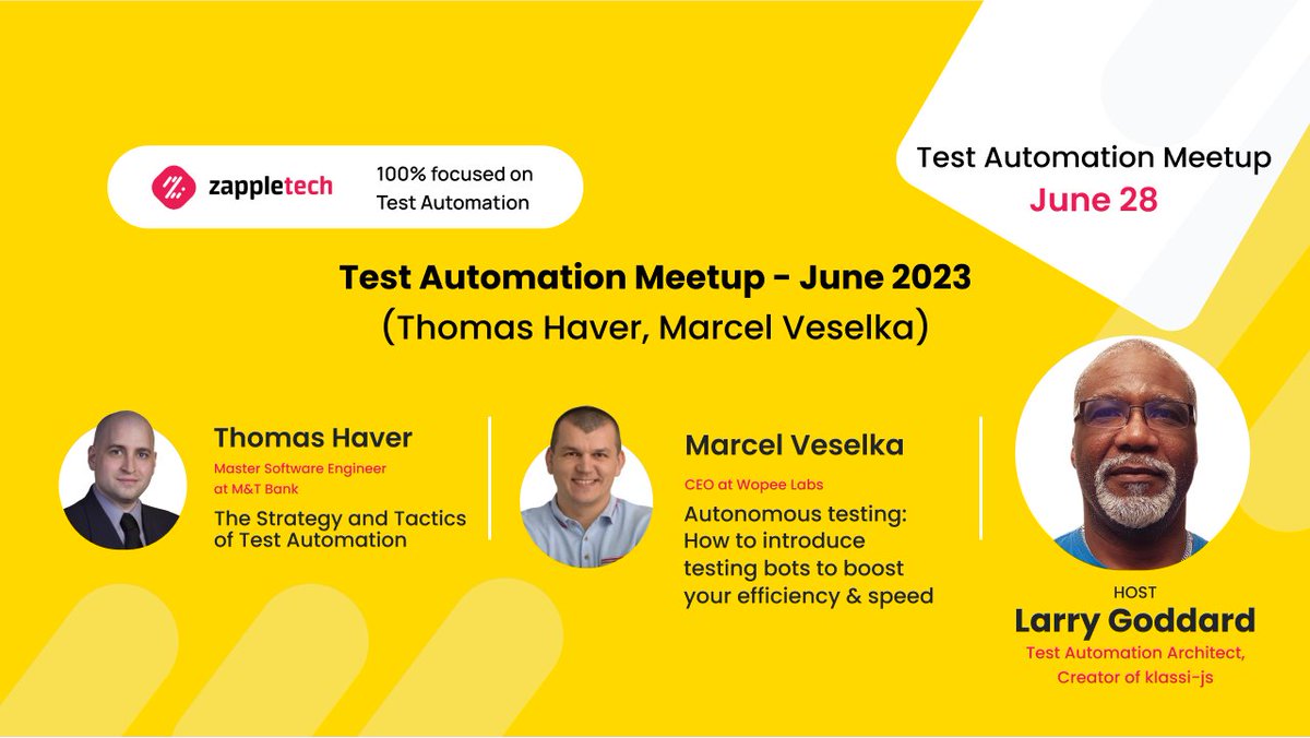 zappletech's tweet photo. What an incredible Test Automation Meetup we had! The energy was electric, and the insights shared by Thomas Haver and Marcel Veselka were simply outstanding. Special thanks to our fantastic host, Larry Goddard, for making the event a huge success! https://t.co/COLEgegyFA https://t.co/FyHPCVeBLa
