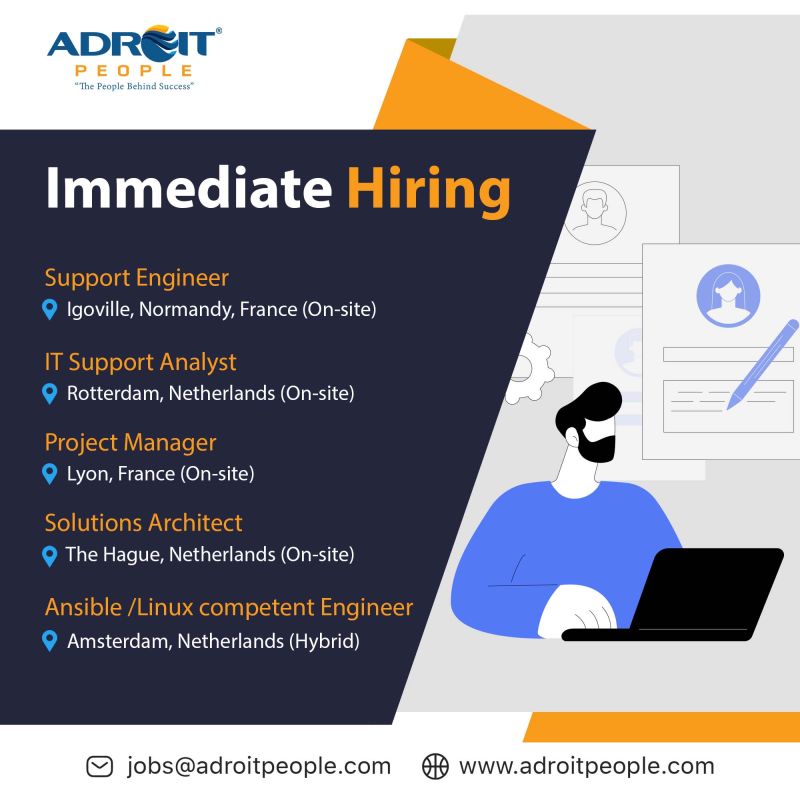 #techjob openings in #France and #Netherlands
Please send your resume to jobs@adroitpeople.com

#francejobs #netherlandsjobs #amsterdamjobs #normandy #thehague #lyoncity #immediatehiring