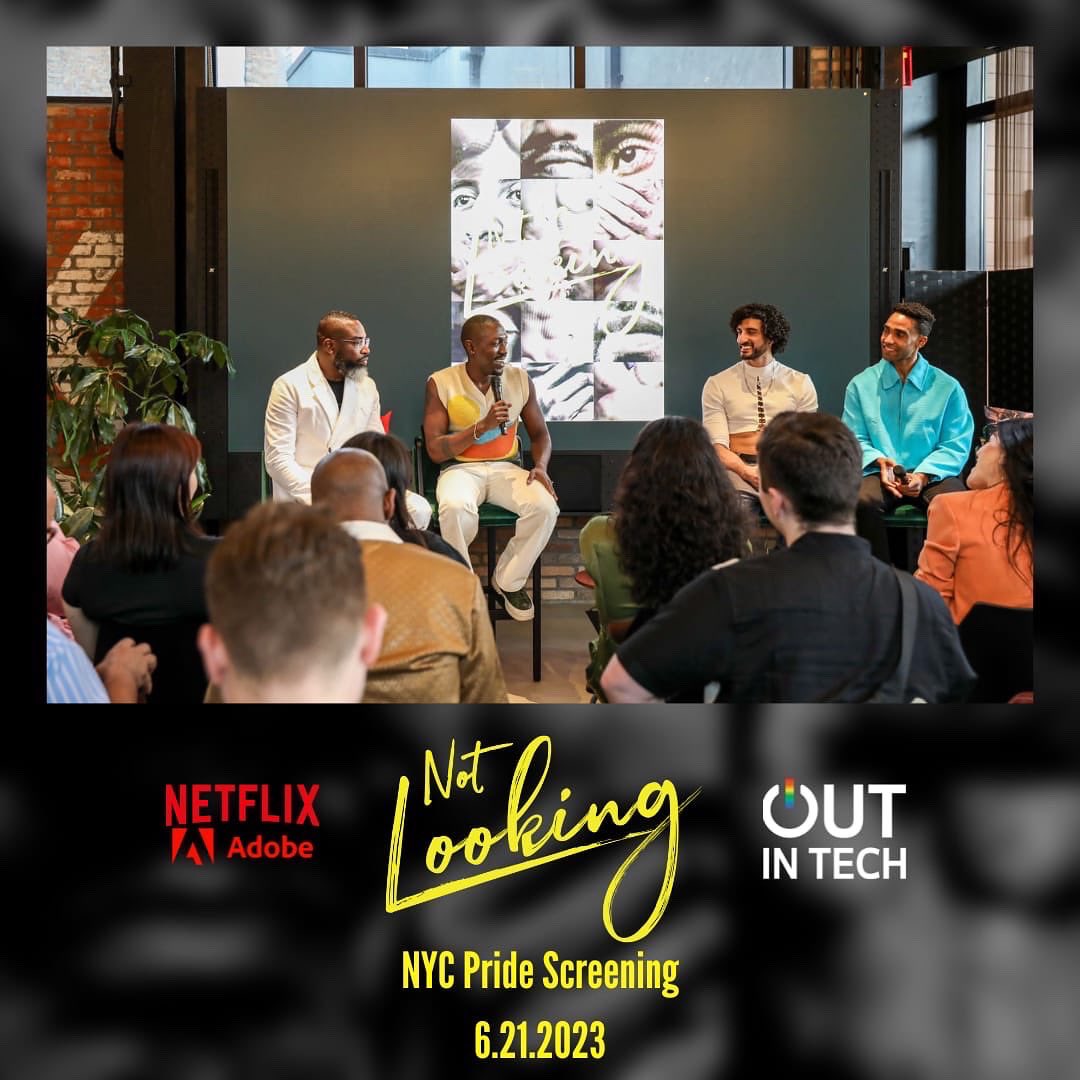 notlooking_ts's tweet photo. “Not Looking” NYC Pride Screening in Partnership w/ @netflix / @Adobe / @OutInTech - 6.21.2023
Photos by @kenpaostudio 

Hosted by @theedellyd_ @itsjonburke + Ahmad Maksoud
Q&amp;A Moderated by Darnell Moore
Performances by @mykalkilgore 
@jhoardmusic &amp; @seanricheymusic https://t.co/diwebt5efC