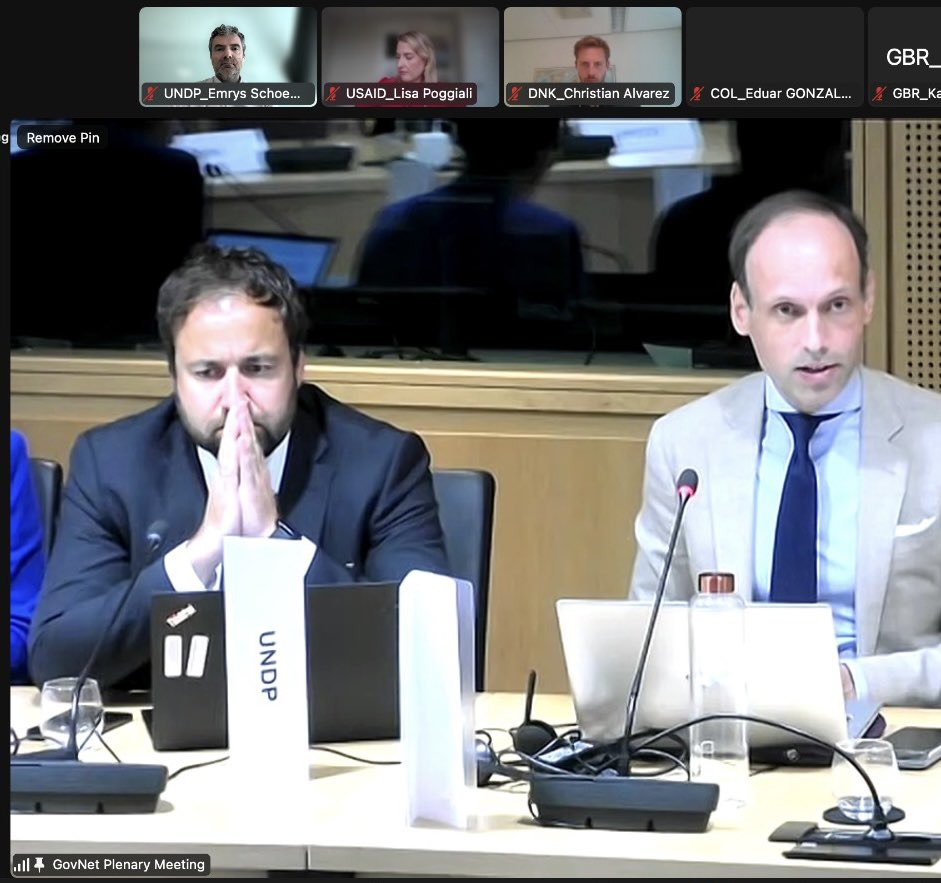 Arvinn's tweet photo. Meeting at the @OECDgov #GovNet plenary. Pic captures my mood- our governance systems are fracturing - and they need emergency help. The OECD members in the meeting today have a lot of solutions - so do we @UNDP and @UNDPOGC - it is time to invest! https://t.co/9NKsNL69Zy