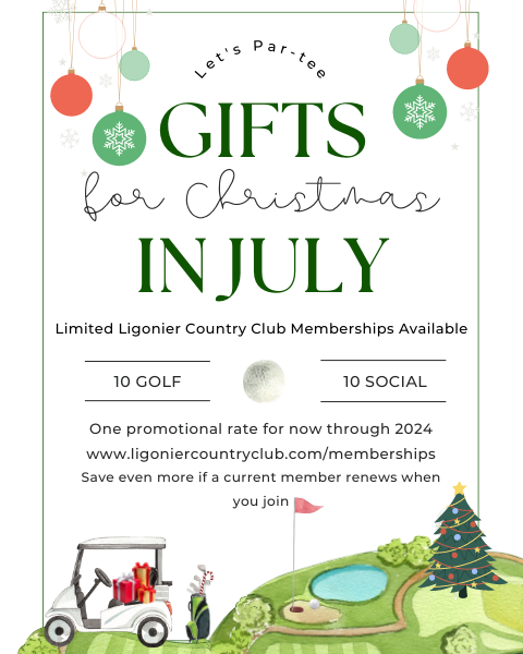 ligoniercc's tweet photo. Accepting 10 new golf/10 new social memberships to start after 7/1 and run through 2024! Grab this gift today! Visit https://t.co/AS4dWNey45 for prices and details. Get a current member to rejoin with you and you both get to celebrate Christmas in July! https://t.co/qhQSlkOkyd