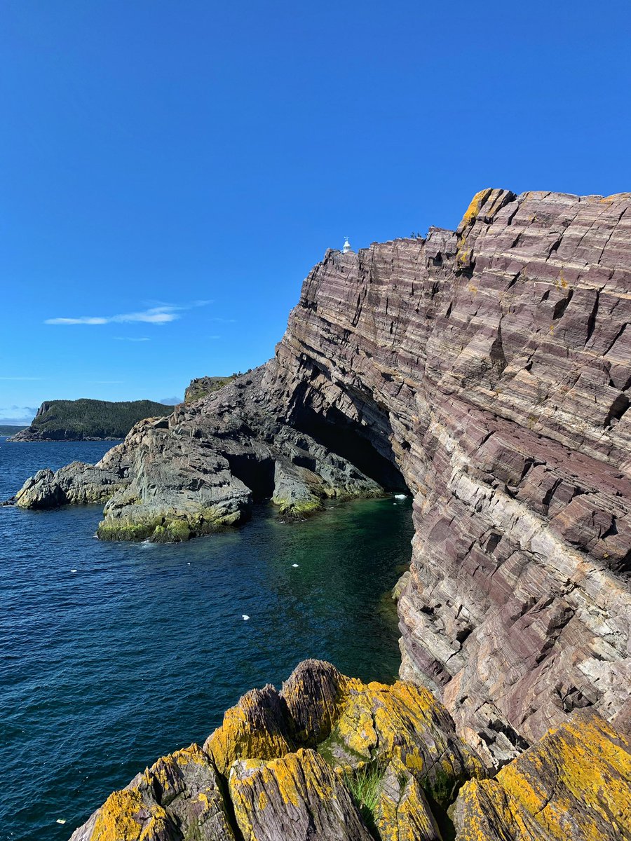 Here’s a WOW view from my morning excursion. Just magnificent rock we have here in Newfoundland! If you look closely, you’ll see the top of the lighthouse.
Classic example of sedimentary rock.
