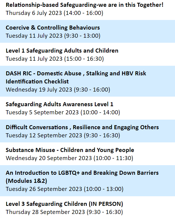 Upcoming training with places still available! 
training.safeguardinghavering.org.uk/events-list