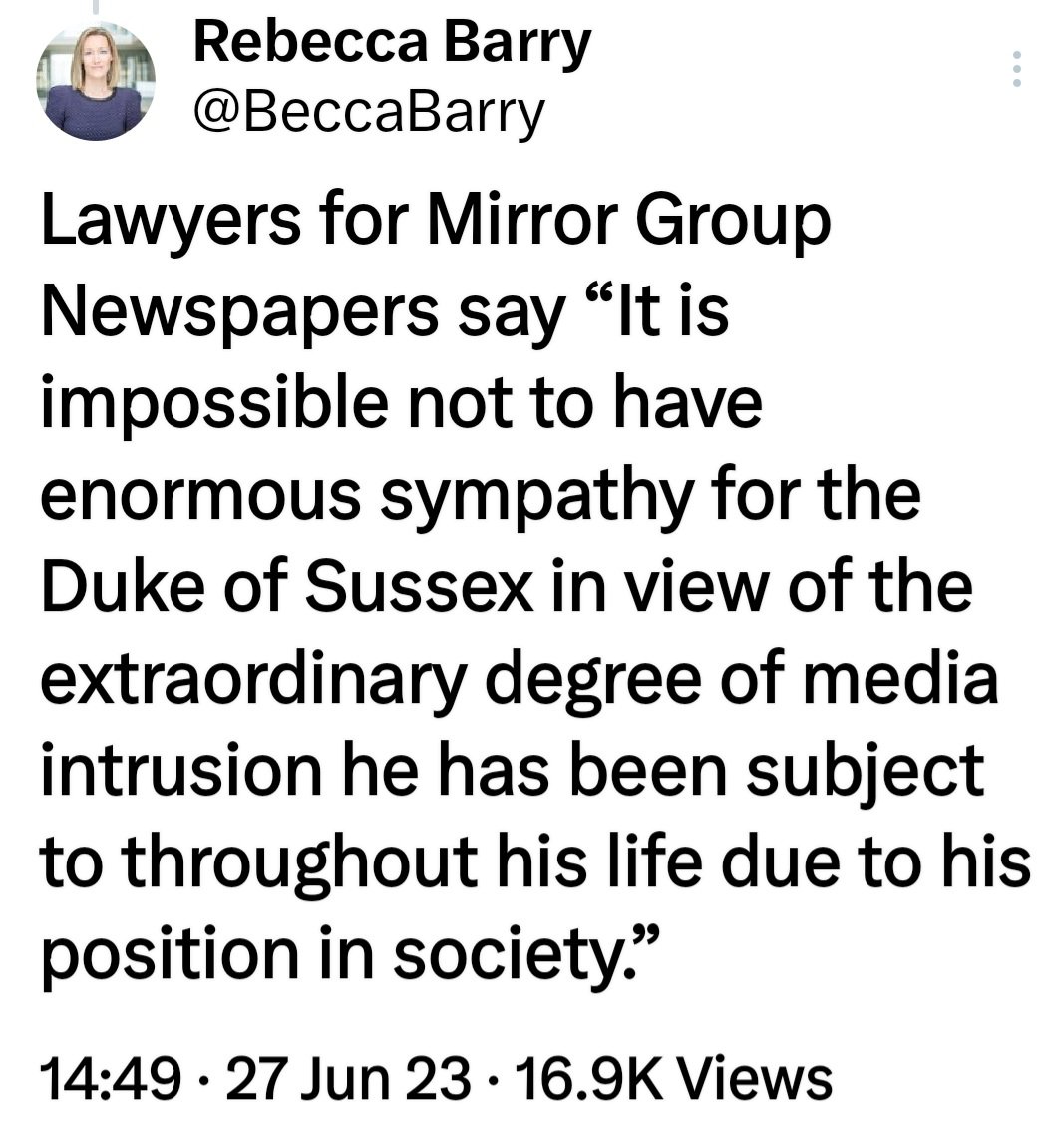 RSlater1970's tweet photo. Whatever the outcome, I'll forever be thankful to Harry for highlighting how toxic the media/press can be. I'm glad we can see the RF, Murdoch, Morgan & others, for who they really are.
#PrinceHarry #PrinceHarryVsMGN #DailyMirror #PhoneHackingTrial #HarryandMeghan #TruthWins https://t.co/ULPkUMcNoy