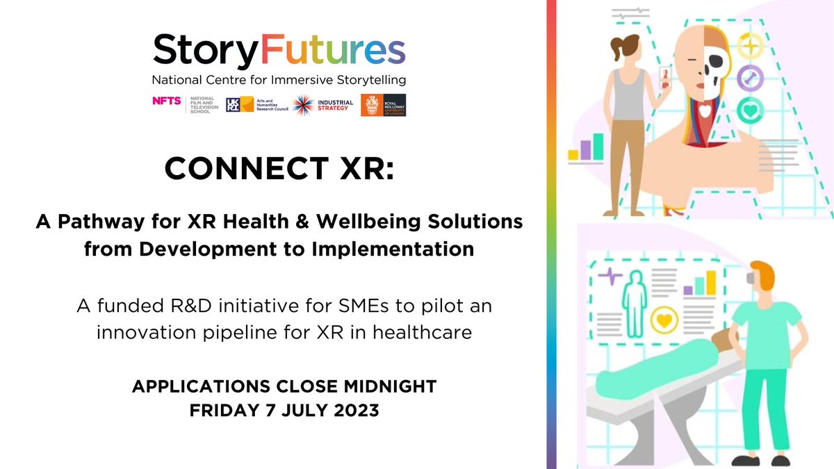 StoryFutures's tweet photo. StoryFutures and the Department of Health Studies
@RoyalHolloway invites creative SMEs with experience in storytelling using immersive technologies in the health and wellbeing sector, to take part in a ground-breaking R&amp;D collaboration! Read more👉 https://t.co/c3Yjs7CIJz https://t.co/zzZI8j4i2H
