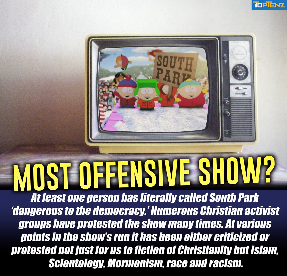 Is South Park the most offensive show ever made? #SouthPark #offensive #WednesdayMotivation toptenz.net/10-of-the-most…