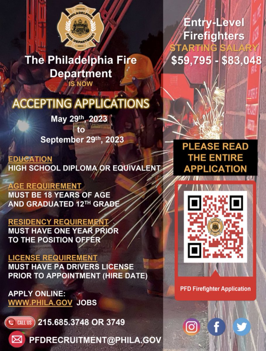 PFDRecruit's tweet photo. Today PFD Recruitment will be located at several locations. Lonnie Young Rec. (Ardleigh St &amp; Chelten Ave.), Wawa Hoagie Day (5th &amp; Arch), and Corners to Connections (52nd &amp; Market). Apply today for our open positions. @PhillyFireDept @pfdexplorer1873 @PhiladelphiaGov @ThielAdam https://t.co/PCIuvtKRhF