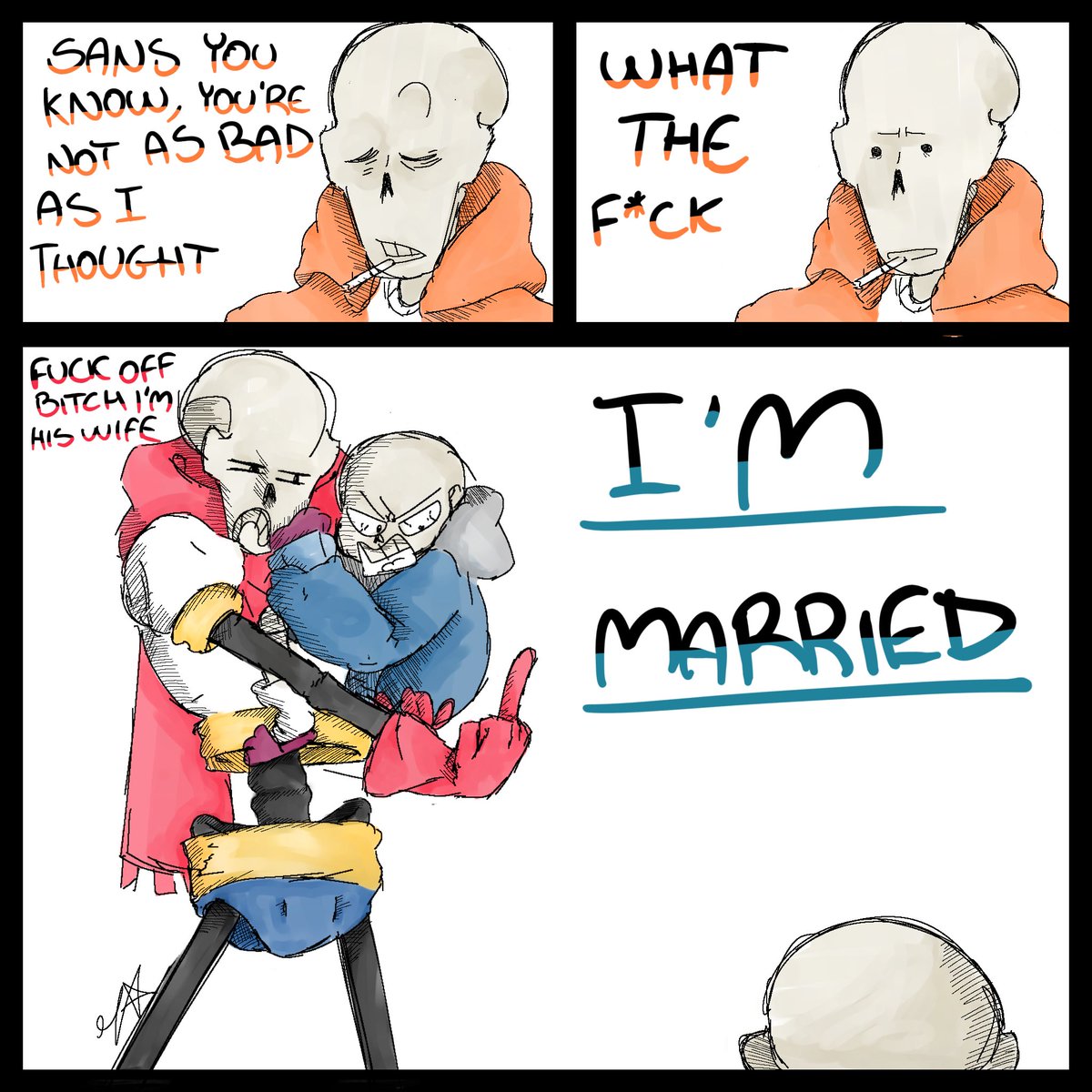 _Flower_501's tweet photo. HE'S MARRIED 😡
#undertale #undertaleAU #undertaleFanart #sans #papyrus #swaptale #swappapyrus https://t.co/A18iaqvePU