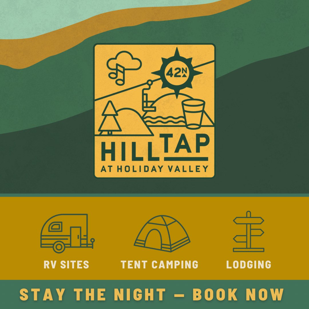 Are ‘Attend a music festival’ and ‘go camping’ on your summer bucket list? At HillTap Festival, you can do both and more! Get tickets & book your stay at hilltapfestival.com! 🚐 RV Sites @ Holiday Valley 🏕️ Tent Camping @ Holimont 🏨 Discounted Lodging @ Holiday Inn