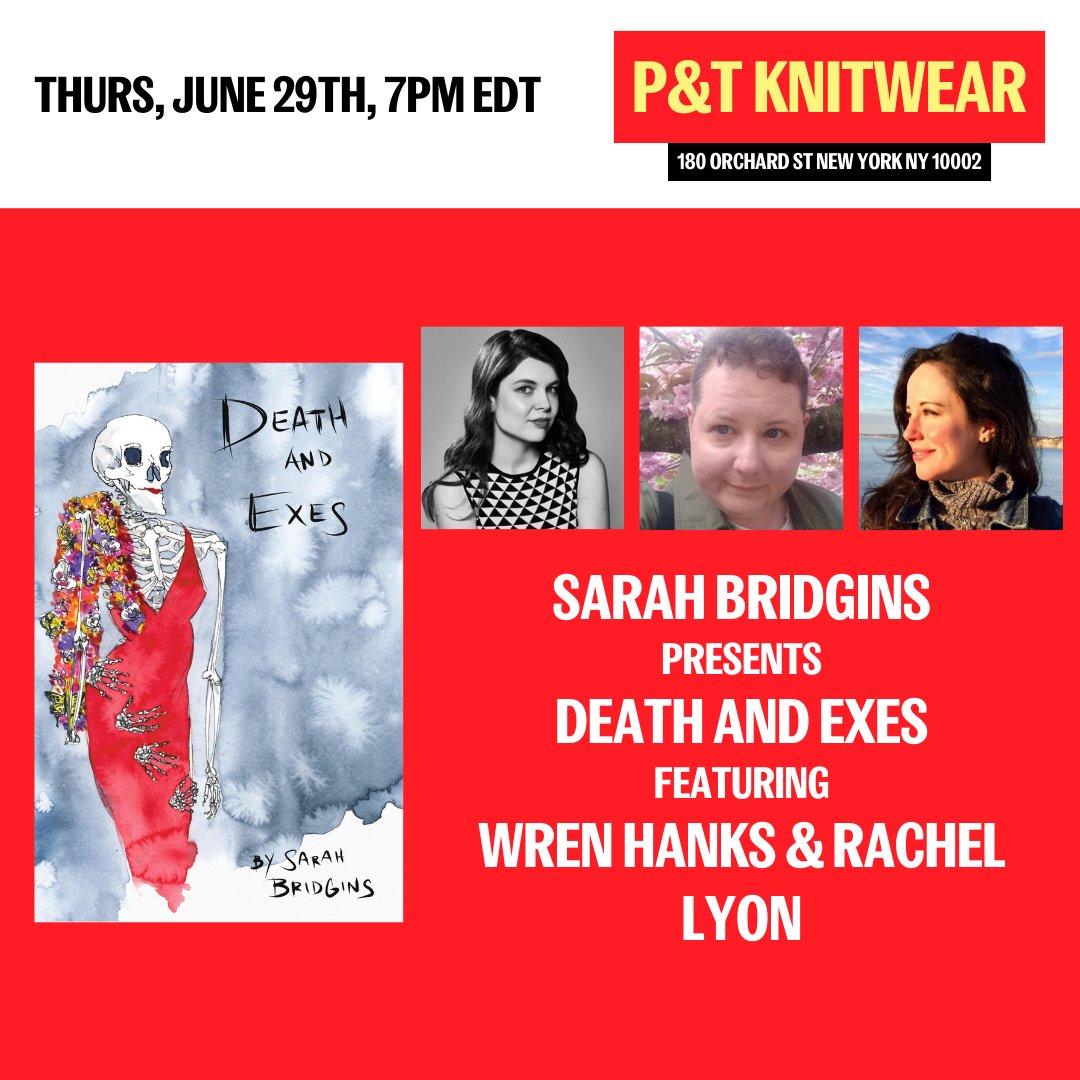 We've got a stacked lineup for tomorrow night! @DitmasLit co-founder <a href="/sarahbridgins/">Sarah Bridgins</a> takes the P&amp;T stage with @suitofscales &amp; Rachel Lyon for an evening celebrating DEATH AND EXES.

RSVP &amp; order a signed book: buff.ly/3pbtLDK